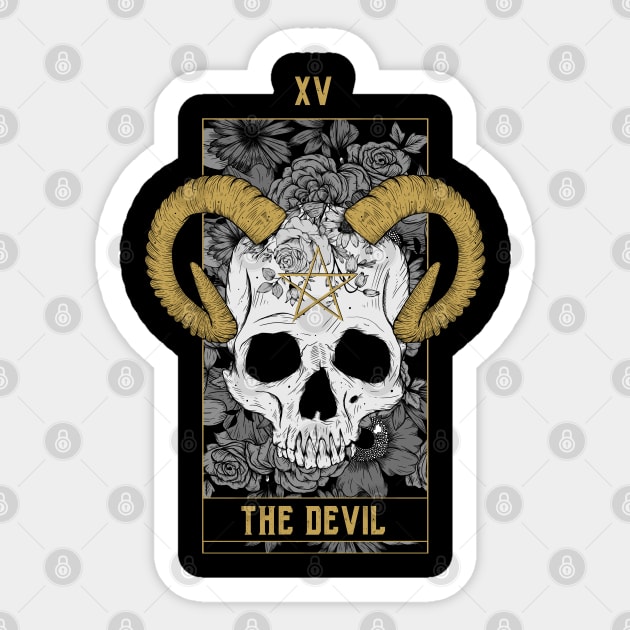 The Devil Tarot Card Skull Sticker by Jess Adams